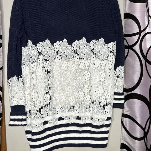 Mesh +Lace striped lace knit cardigan, size medium - Picture 9 of 10